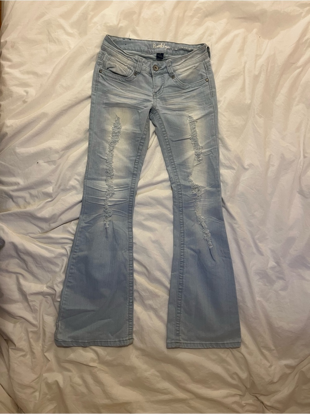 Light Wash Vintage Distressed Skinny Flare Jeans